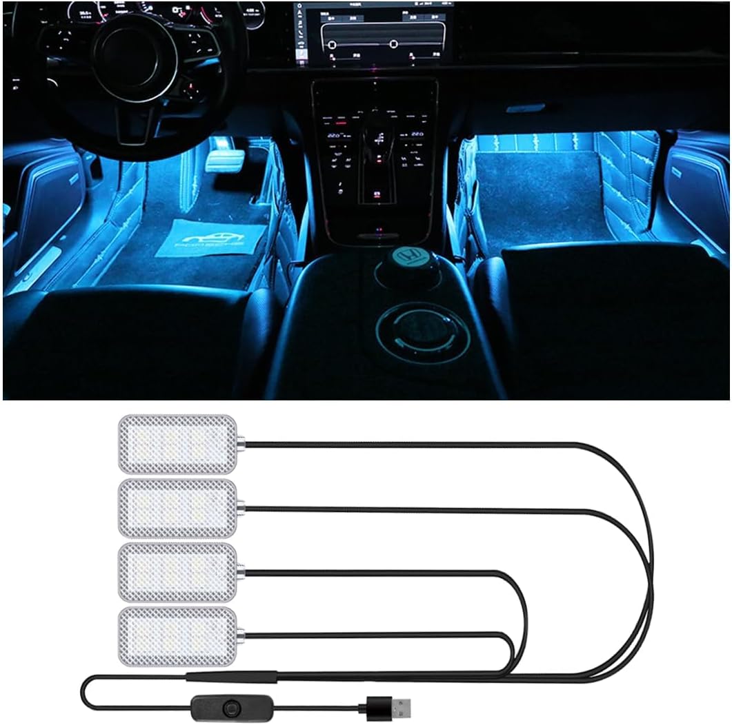 شريط LED داخلي للسيارة من Azonee، شريط LED مقاوم للماء لداخل السيارة، مصابيح قدم محيطة تعمل بمنفذ USB، قابلة للتخصيص بألوان الأزرق الثلجي والأزرق والوردي، سهل التركيب، عالمي للسيارات وسيارات الدفع