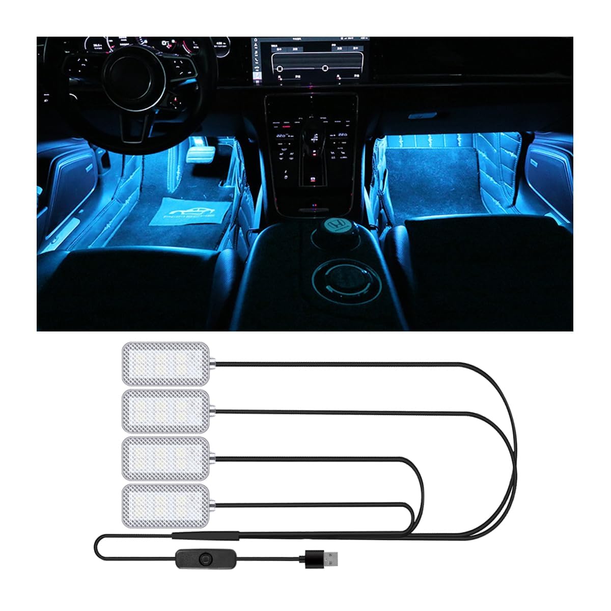 شريط LED داخلي للسيارة من ازوني، شريط LED مقاوم للماء لداخل السيارة، اضواء محيطة تعمل بمنفذ USB، الوان قابلة للتخصيص، سهل التركيب، عالمي للسيارات وسيارات الدفع الرباعي والمركبات الترفيهية (ازرق داكن 5 فولت)