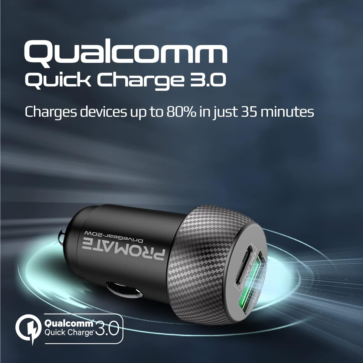 بروميت شاحن سيارة USB-C بقدرة 20 واط، شاحن سيارة فائق السرعة بمنفذ USB نوع سي للشحن السريع 18 واط ومنفذ USB 3.0 وحماية من الشحن الزائد للهواتف الذكية ونظام تحديد المواقع والتابلت - 20 واط