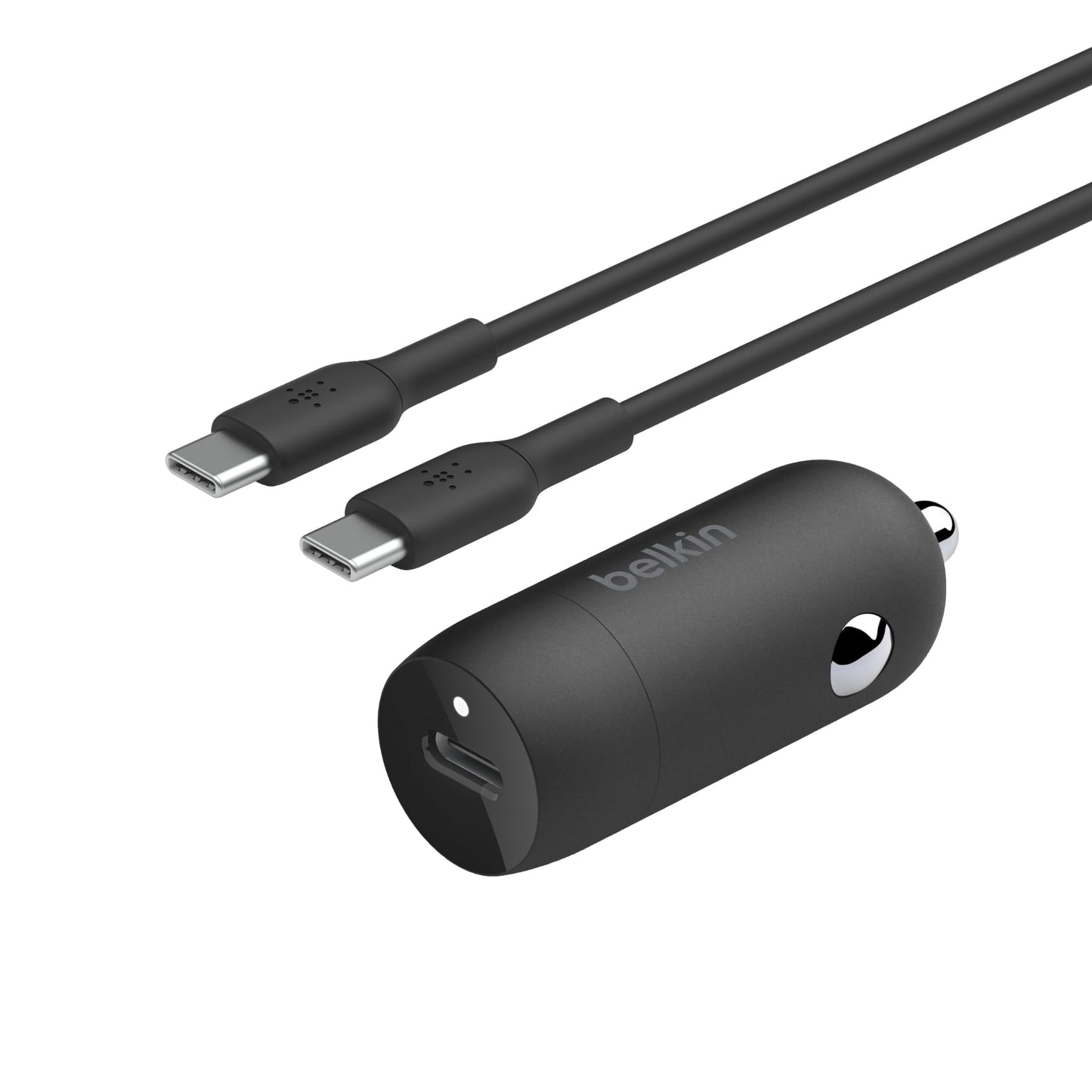 شاحن سيارة سريع Belkin BoostCharge 30W، تصميم صغير الحجم مع منفذ توصيل طاقة USB-C، شاحن سيارة USB متوافق عالميًا مع iPhone 16 و15 وSamsung Galaxy S23 وNote وPixel والمزيد - أسود
