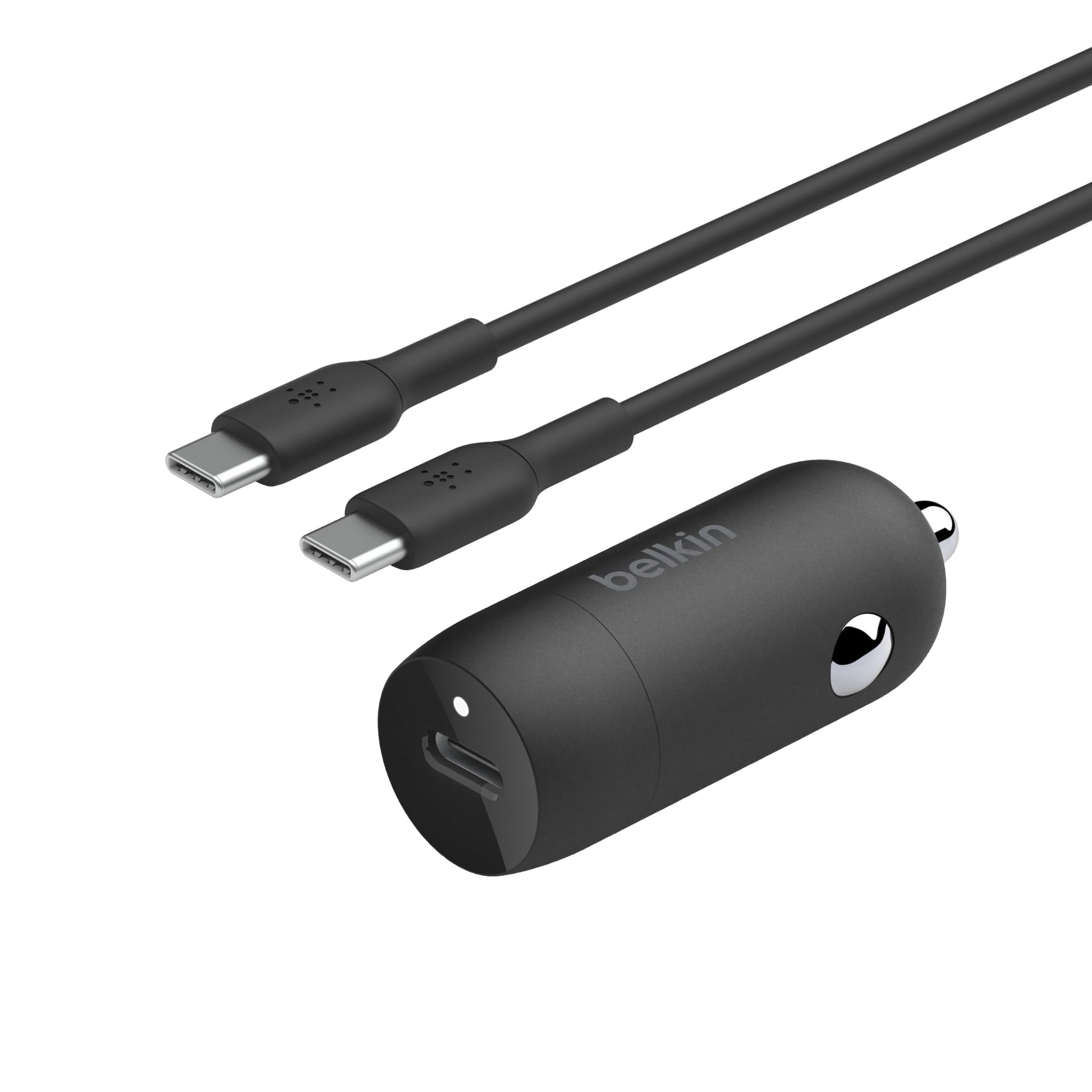 شاحن سيارة سريع Belkin BoostCharge 30W، تصميم صغير الحجم مع منفذ توصيل طاقة USB-C، شاحن سيارة USB متوافق عالميًا مع iPhone 16 و15 وSamsung Galaxy S23 وNote وPixel والمزيد - أسود