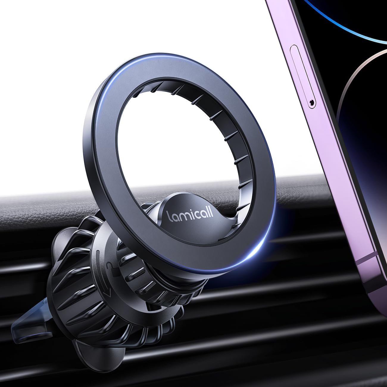 لاميكال حامل هاتف مغناطيسي للسيارة من ماج سيف - [20 مغناطيس فائق] حامل هاتف مغناطيسي للسيارة يثبت على فتحة التهوية، مشبك حامل جوال ماج سيف لايفون 17/16/15/14/13/12 سيريز، حافظة ماج سيف