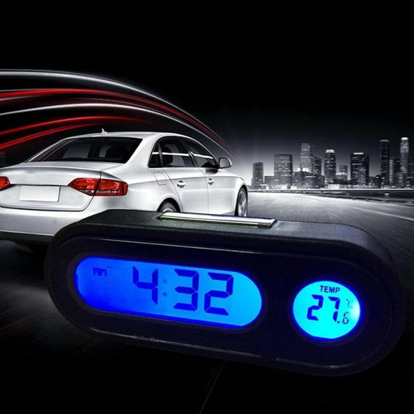 ساعة تابلوه درجة حرارة السيارة، شاشة LCD رقمية داخل السيارة الالكترونية LED مع ميزان حرارة مع اضاءة خلفية للاستخدام الداخلي والخارجي