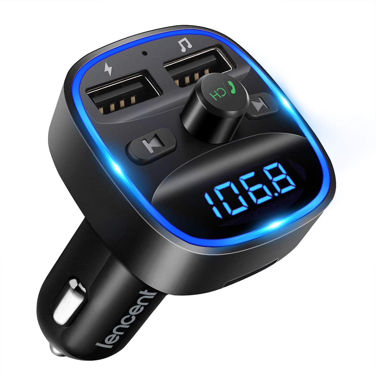 LENCENT Bluetooth 5.4 FM Transmitter Car Adapter 48W [PD 30W & 18W] [7 Color Light] [Fast Charging] Wireless Radio Music Adapter Hands-Free Calling, Support USB Drive & TF Card