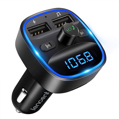 LENCENT Bluetooth 5.4 FM Transmitter Car Adapter 48W [PD 30W & 18W] [7 Color Light] [Fast Charging] Wireless Radio Music Adapter Hands-Free Calling, Support USB Drive & TF Card