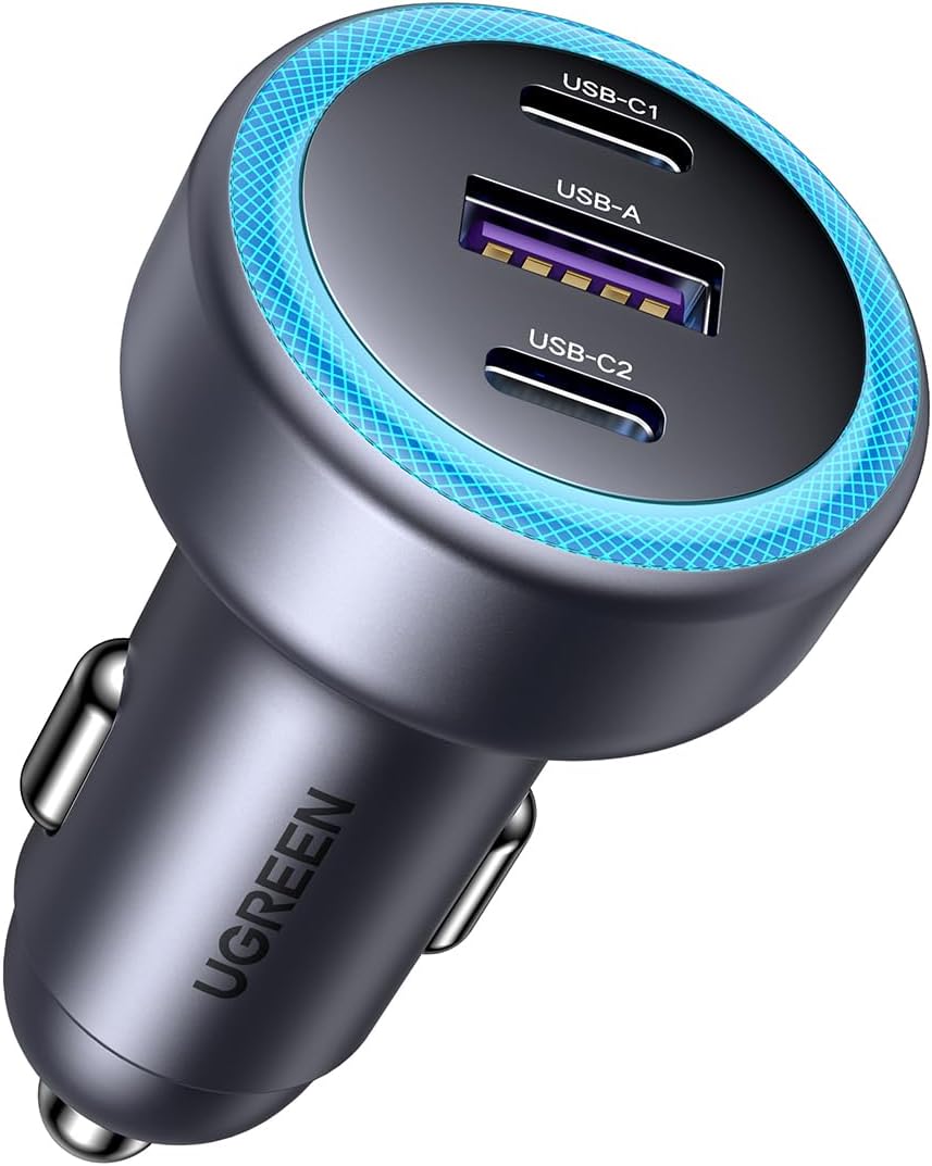 شاحن سيارة USB C من يوجرين، محول هاتف بقدرة 30 واط بمنفذين من النوع C، شاحن سيارة ايفون 17 بشحن سريع، PD 3.0 30 واط/QC 3.0 22.5 واط، لسلسلة ايفون 17/16/15/14، سامسونج، هواوي، شاومي، ريدماي، ايباد، اير