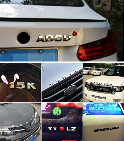 1set DIY Alphabet Letter Badge Chrome Plated Car Sticker Number Badge Car Logo 3D Metal Auto Parts Motorcycle Sticker(1x1 inh) (Black)
