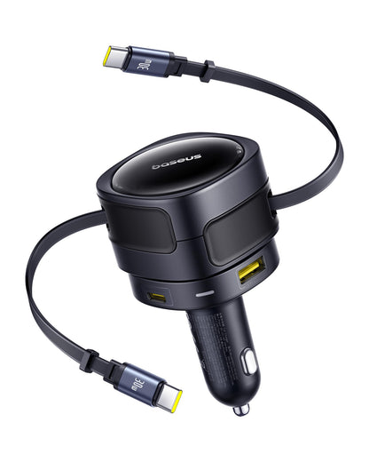 باسيوس 【منفذ واحد - كيبل ملفوف نوع C + 30 واط من النوع C】شاحن سيارة USB-C فائق السرعة بي دي وكيو سي 3.0 لايفون 15 وسامسونج وسلسلة وايباد وماك بوك اير والمزيد