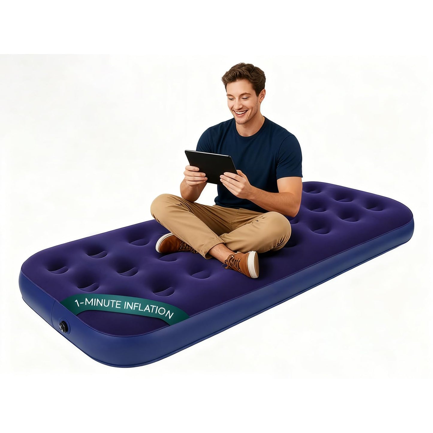 SKY-TOUCH Lightweight Inflatable Air Mattress, Portable Camping Air Bed Comfort Dual-Surface Airbed, Portable Air Bed for Camping, Home & Travel, Flocked Airbed