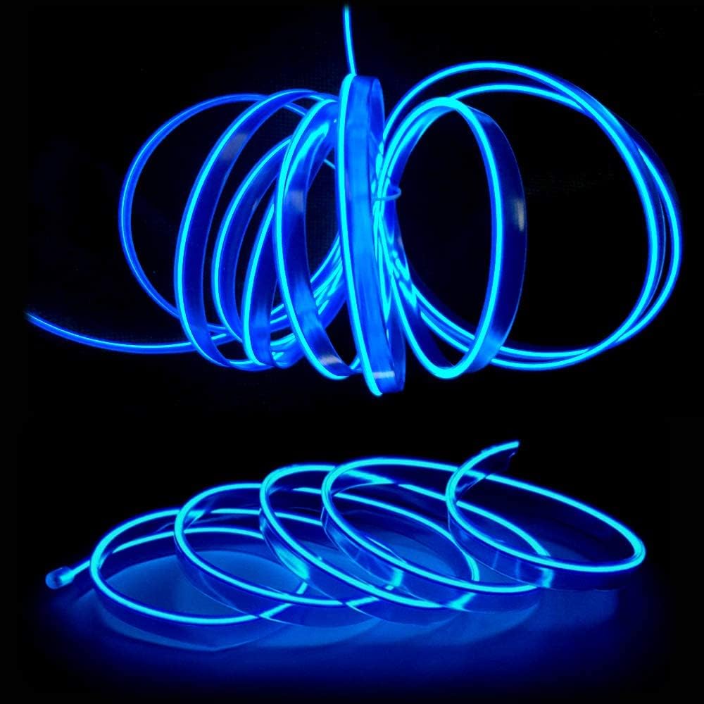 شريط إضاءة LED داخلي للسيارة من اي ال واير، ضوء نيون بارد بمنفذ USB مع حافة 6 ملم، مجموعة إضاءة محيطة للديكور الداخلي للسيارة، ديكورات الحديقة من ميكنج تيك (5 متر/16.4 قدم، أزرق فاتح)