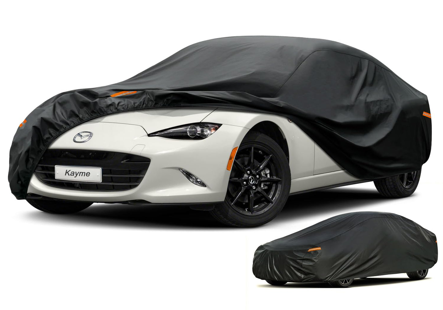 kayme 6 Layers Car Cover Waterproof All Weather for Automobiles, Outdoor Full Cover Rain Sun UV Protection with Zipper Cotton, Universal Fit for Sedan (178"-185")