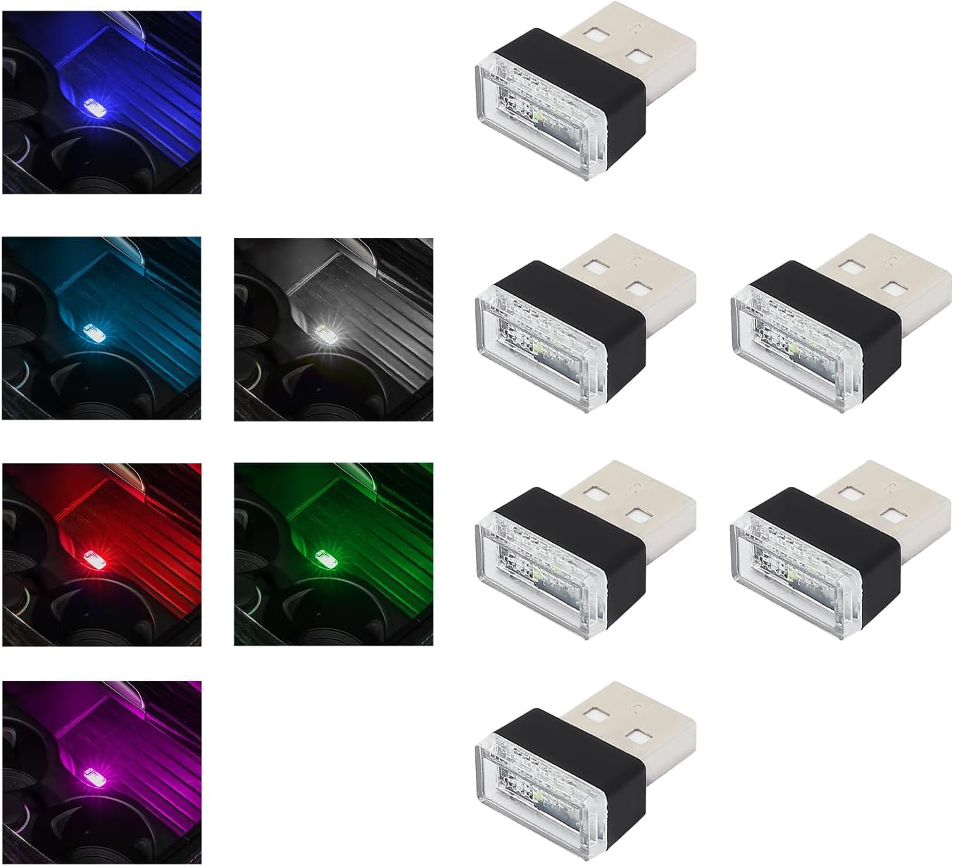 أوغيني 6 قطع مصباح LED USB للسيارة والاماكن الداخلية باضواء احادية اللون، مصباح USB مزود بالفضاء اللوني RGB لتوفير اضاءة ليلية مزخرفة، مجموعة إضاءة محيطة داخلية محمولة للسيارات، اكسسوارات داخلية