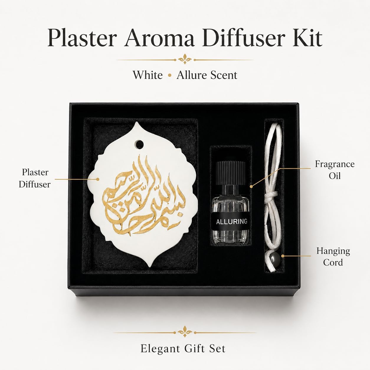 CLAWCARES Lavender Scent Plaster Diffuser Hanging Car Air Freshener, Refillable Plaster Aroma Essential Oil Diffuser with Basmalah Calligraphy, Long-Lasting Fragrance Ornament for Car, Home
