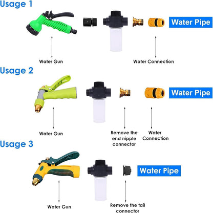 Adjustable High Pressure Garden Hose Foam Sprayer - Multi-Function Car Wash Water Gun with Foam Cannon, Jet Nozzle for Lawn, Plant Watering, Pet Shower & Home Cleaning