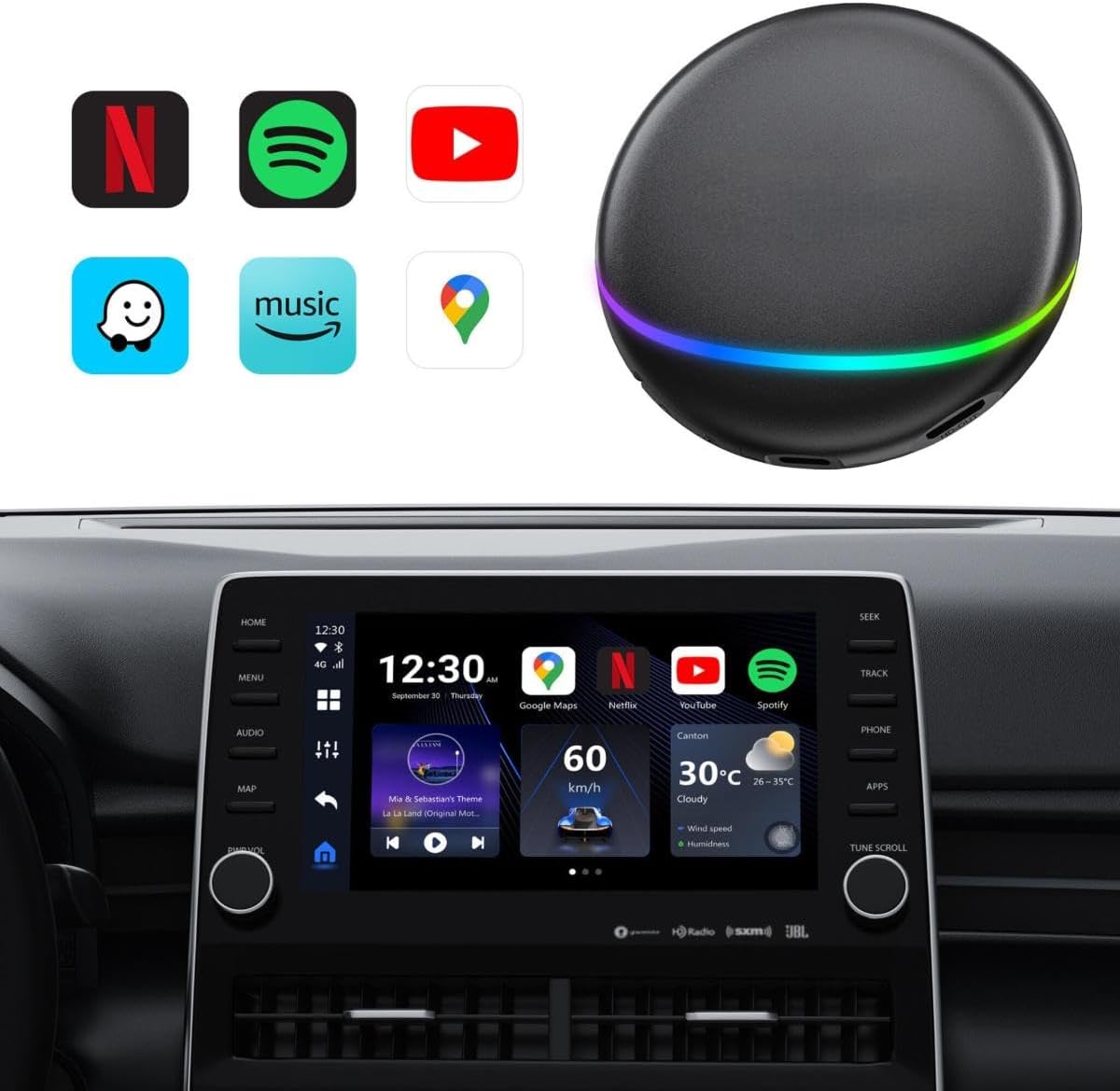 Wireless Android AI Box for Car, Multimedia Video Adapter compatible with CarPlay and Android Auto