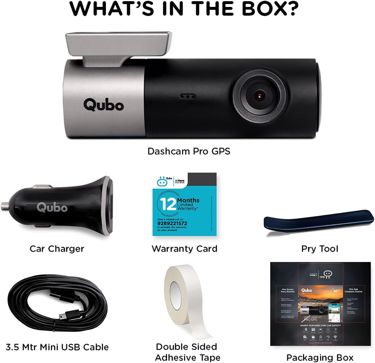 Qubo Car Dash Camera Pro (with GPS) Dash Cam from Hero Group | Made in India Dashcam | Full HD 1080p | Wide Angle View | G-Sensor | WiFi | Emergency Recording | Upto 256GB SD Card Supported