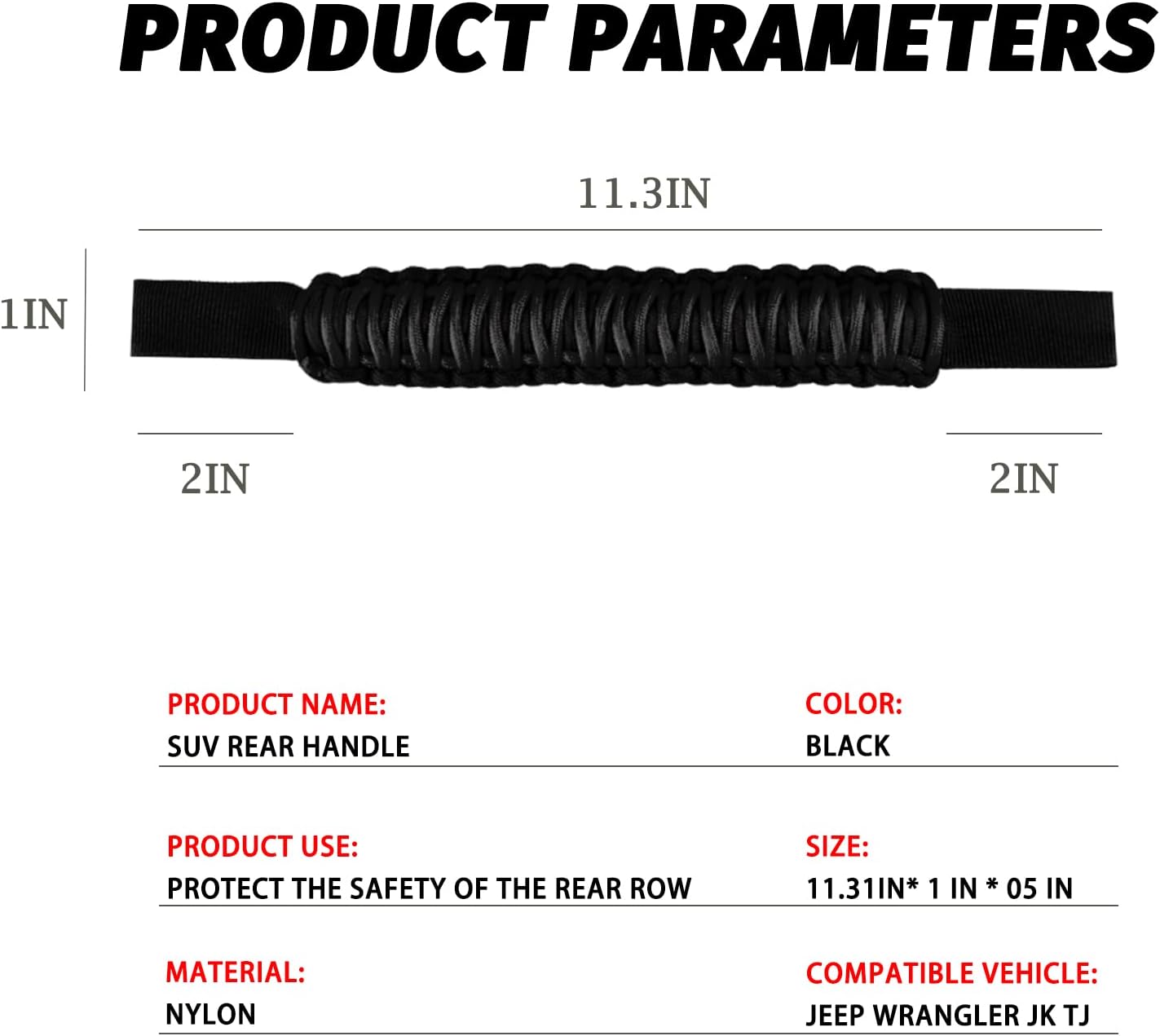 مقبض باراكورد من تيغوانجمي، مقابض تشبث متوافقة مع مسند الرأس الأمامي لسيارات جيب رانجلر تي جيه، جيه كيه، جيه ال، جيه تي ولاند كروزر اف جيه وسوزوكي وفورد برونكو وتويوطا تاكوما وسيارات الدفع الرباعي