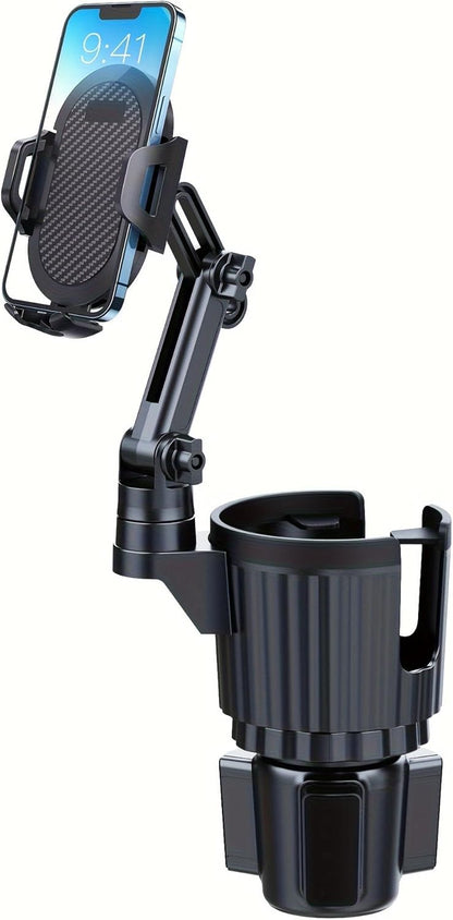 Car Cup Holder Phone Mount, 2-in-1 Universal Stand with Cup Holder Expander, 360° Rotation, Black, ABS Plastic, compatible with iPhone and Android