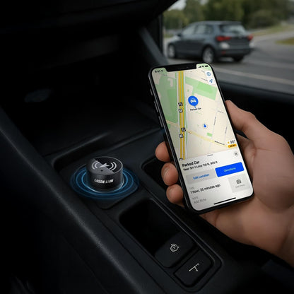 جرين ليون شاحن سيارة بمنفذين مع جهاز تعقب، خرج PD 30 واط، QC 3.0 بحد أقصى 18 واط، يعمل مع تطبيق Find My من Apple (iOS فقط)، 45 يومًا في وضع الاستعداد، تبديد الحرارة، منافذ Type-C وUSB-A، بلوتوث V5.2