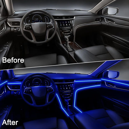 شريط اضاءة LED داخلي للسيارة بتحكم عن طريق التطبيق، 5 في 1 RGB 16 مليون لون، مجموعة اضاءة محيطة مع الياف بصرية 275 انش، وضع الموسيقى لتزيين اضاءة السيارة الداخلية