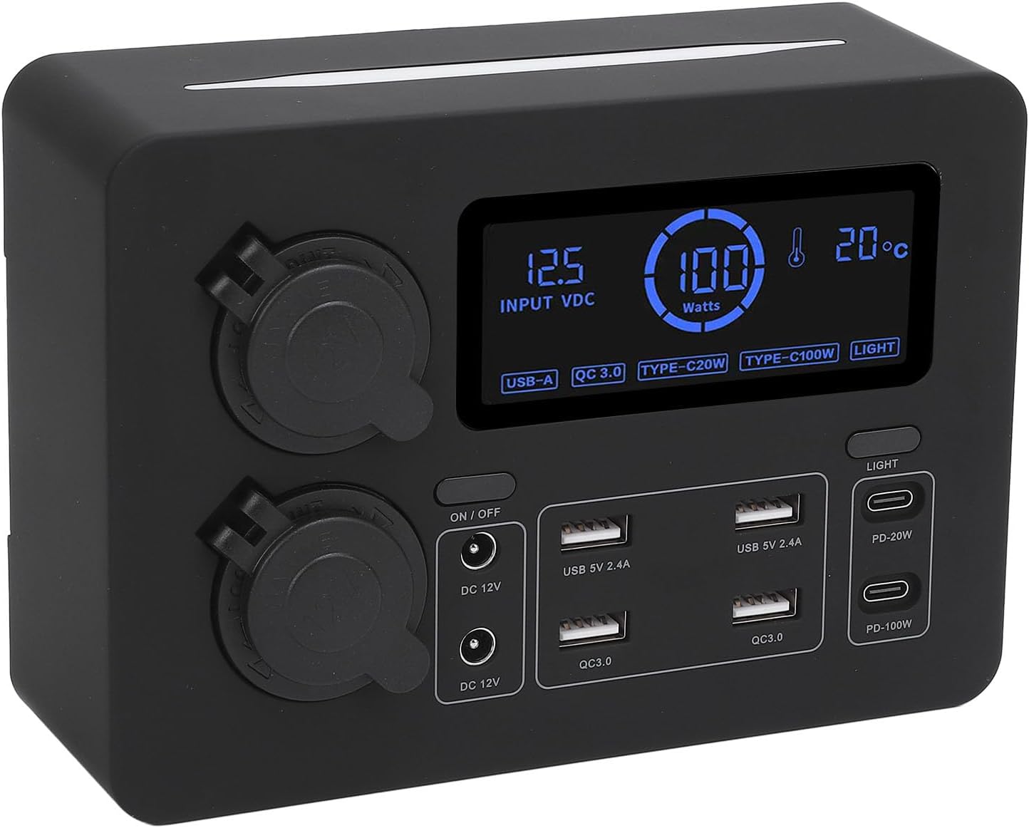 صندوق طاقة صغير للقارب 12 فولت من لوكيوت، شاشة LCD 100 واط بمنفذ USB C QC3.0 مع 4 منافذ لقارب ار في والسيارة وسيارات الدفع الرباعي والتخييم والصيد