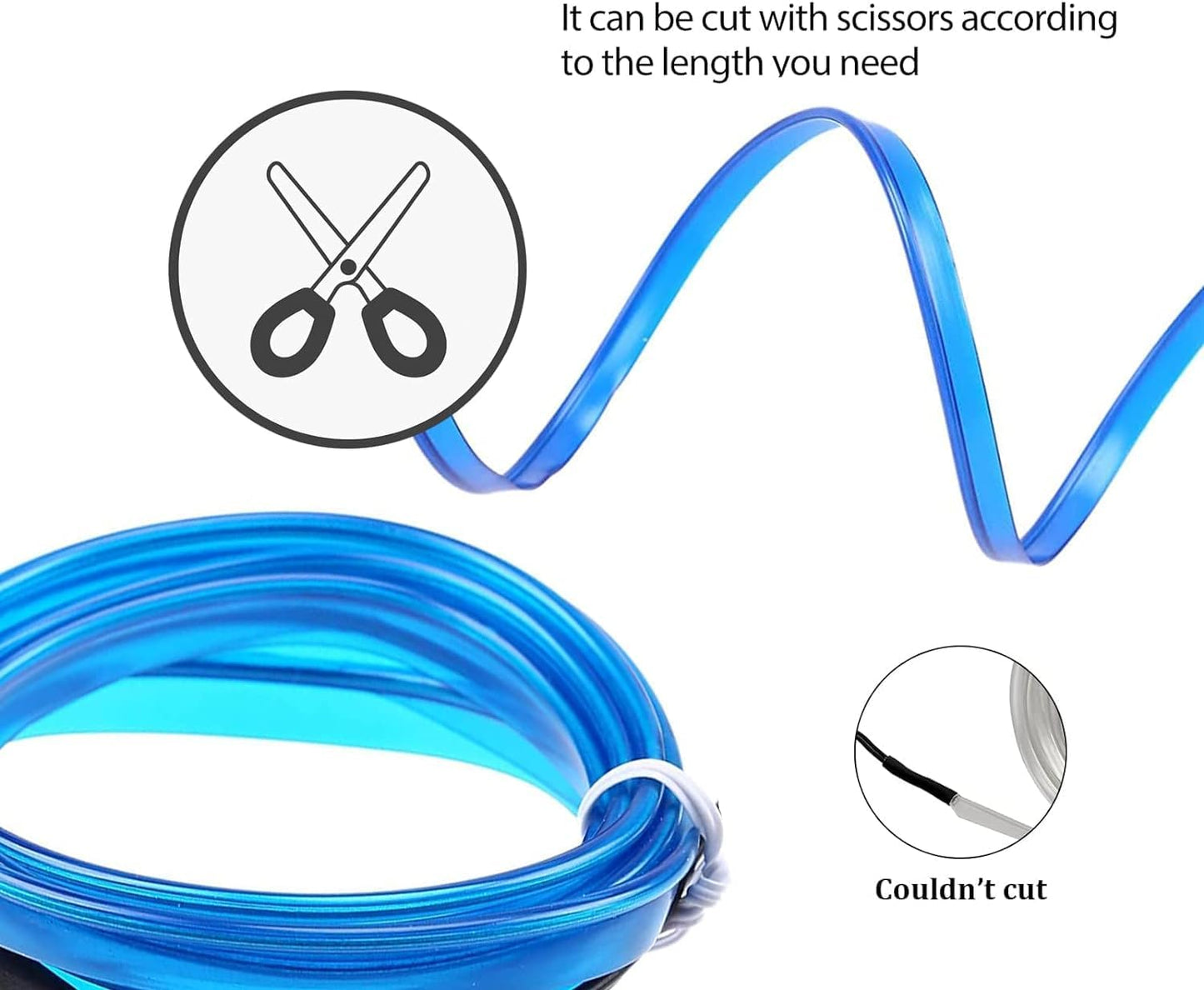 Interior Car LED Strip Lights, USB Auto Neon Light Strip with Sewing Edge, 5m Neon Light 5V with Fuse Protection, Car Ambient Lighting Kits (Blue)