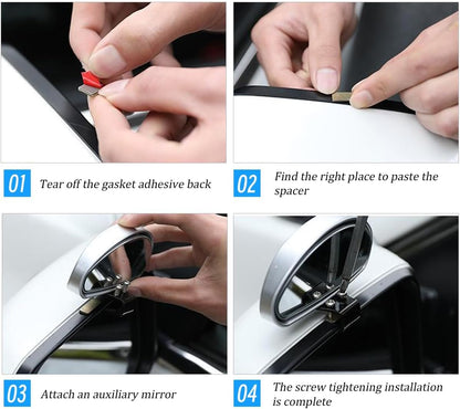 Car Blind Spot Mirror, HD Glass Frameless Convex Rear View Mirrors Exterior Accessories, Wide Angle Adjustible Auto Exterior Blindspot Side View Mirror, Universal for SUV, Sedan, Truck (2 Pcs, Black)