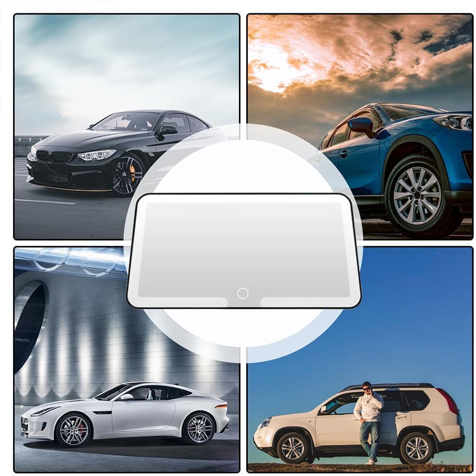 BIGTHREE® Car Sun Visor LED Cosmetic Mirror, Universal Car Mirror Vanity, with 3 Light Modes, Dimmable Touch Control, LED Car Light Up Mirror, Rechargeable Car Makeup Mirror, for all cars