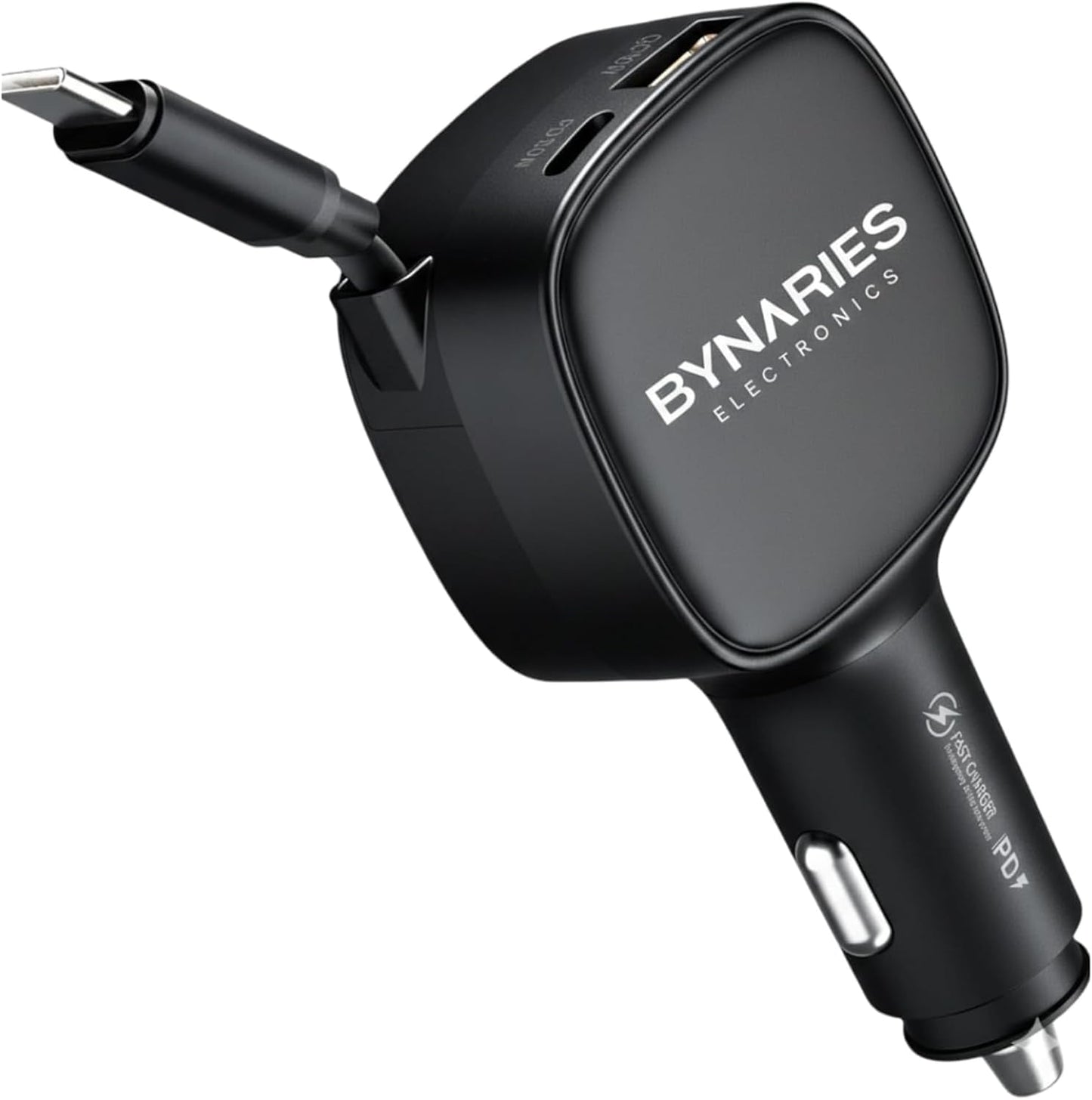 شاحن سيارة قابل للسحب 84 واط من بيناريز، شحن سريع مزدوج PD 33 واط، USB-C مع كيبل شاحن سيارة مدمج 80 سم، صغير للغاية، محول سيارة لايفون 15/16/17، سامسونج، ماك بوك وايربودز.