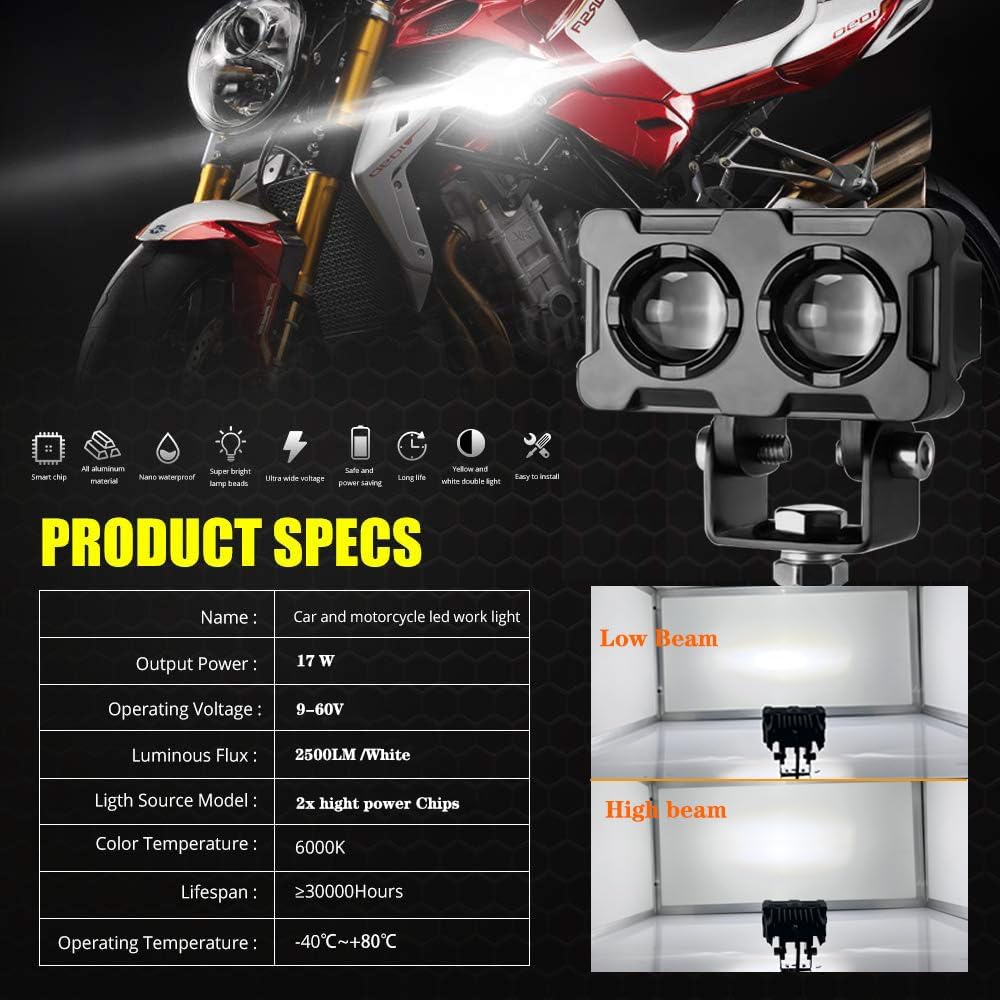 2Pcs 2.9 Inch LED Driving Lights 20W 2 LEDs Pod Lights Waterproof IP68 Fog Lights for off Road SUV ATV UTV Boat Motorcycle.