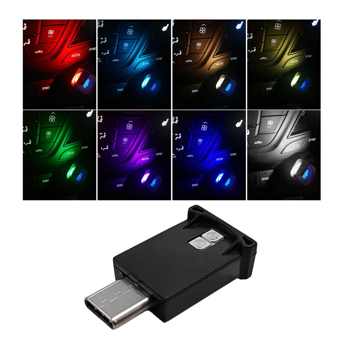 مصباح LED محيطي USB نوع C من بوفتي، مصباح LED صغير 8 الوان RGB، سطوع قابل للتعديل، مصباح جو داخلي للسيارات والمنزل واللابتوب واجزاء الاضاءة وملحقات السيارات