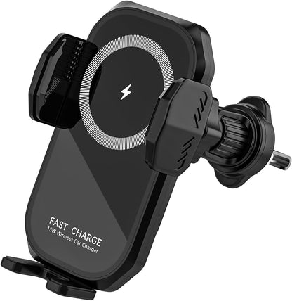 Car Phone Holder,15W Wireless Car Charger for Air Vent,Metal Hook,Touch Auto Lock,Fast Charger,Smart Control,Compatible with iPhone 16 Pro Max 15 14 Samsung Galaxy Xiaomi