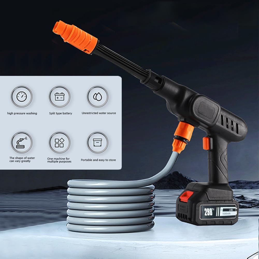 Cordless Pressure Washer Gun - 21V 3000mAh Battery (10Pcs), 9-12M Range, 0-180° Nozzle for Cars/Fences/Boats, Portable Power Cleaner (black)