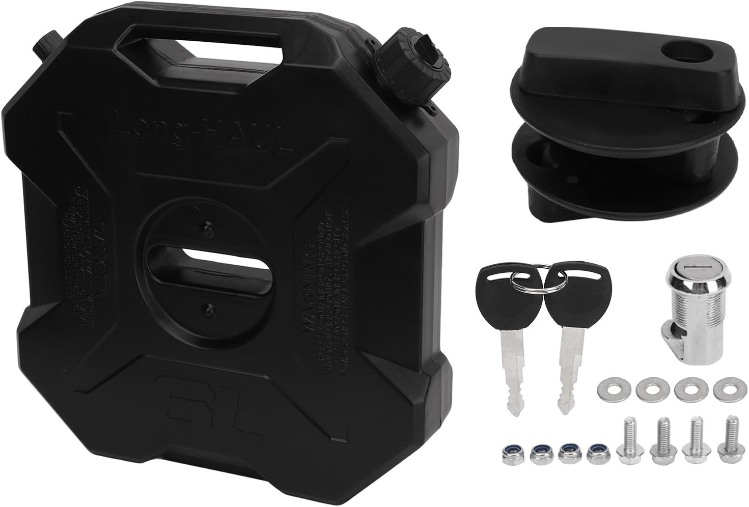 Luocute 6 Liter Fuel Tank, 1.6 Gallons ABS Black Jerry Can for Car Motorcycle UTV ATV Off Road Vehicle, ABS Material (with Bracket)