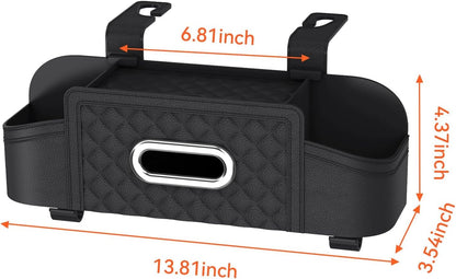 Car Back Seat Storage Organizers, with 2 Drink Cup Holder, Tissue Box and Storage Box Hook, Auto Multi Functional Storage, for Kids, Men, Women and Travel (Black)