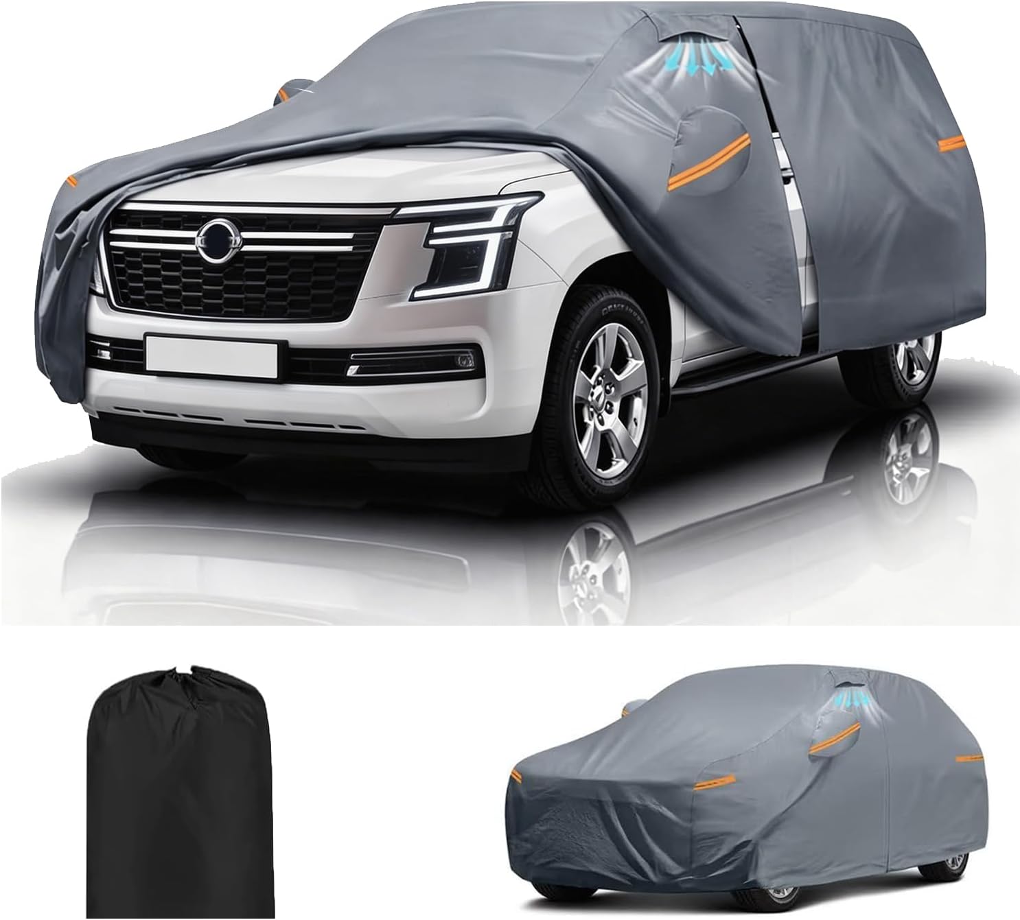 7-Layer All Weather Car Cover Fits for Nissan Patrol Y62 Y63 2010-2026 | Waterproof, UV Proof with Zipper Door (Nissan Patrol Y62 Y63 2010-2026)