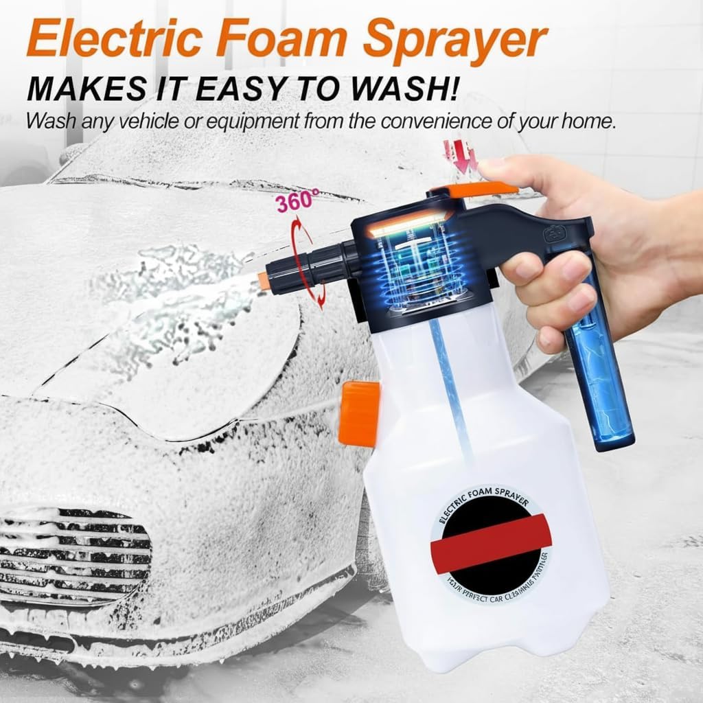 Electric Foam Sprayer 2L with USB Charging - Pressurized Car Wash Foam Cannon for Home & Auto Detailing, No-Scratch Cleaning for Vehicles, Windows, Pets - Portable 2 Liter Foam Blaster