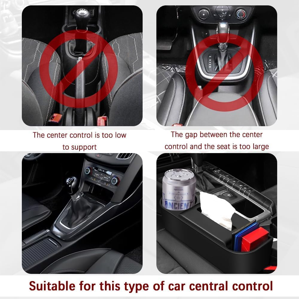 3 in1 Car Seat Gap Filler Organizer with Cup Holder& Car Tissue Holder, Azonee Multipurpose Seat Gap Storage Box, Auto Console Side Storage Box for Drink, Car Organizer Front Seat for Phones, Glasses