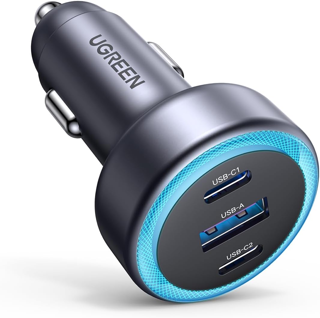 شاحن سيارة USB C من يوجرين، محول هاتف بقدرة 30 واط بمنفذين من النوع C، شاحن سيارة ايفون 17 بشحن سريع، PD 3.0 30 واط/QC 3.0 22.5 واط، لسلسلة ايفون 17/16/15/14، سامسونج، هواوي، شاومي، ريدماي، ايباد، اير