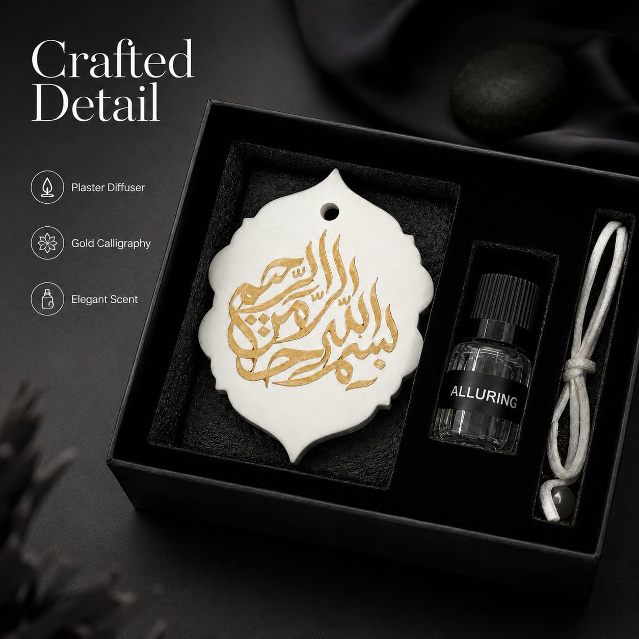 CLAWCARES Lavender Scent Plaster Diffuser Hanging Car Air Freshener, Refillable Plaster Aroma Essential Oil Diffuser with Basmalah Calligraphy, Long-Lasting Fragrance Ornament for Car, Home