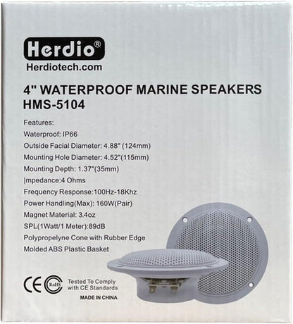 Herdio 4 Inches 160 Watts Waterproof Marine Ceiling Speakers Perfect for Kitchen Bathroom Boat Car Motorcycle - 1 Pair (White)