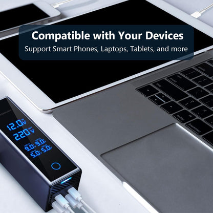 باورلوجي عاكس كهربائي للسيارة 300 واط، منفذان AC، منفذان USB بشحن سريع بقدرة 36 واط، محول قابس مدمج للمركبات، شاشة عرض الجهد، شاحن سيارة للهاتف أو الكمبيوتر المحمول، حماية مدمجة