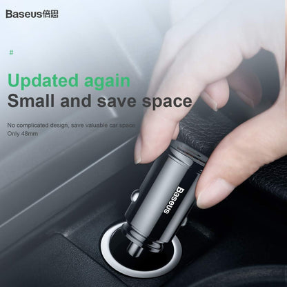 باسيوس شاحن سيارة ذكي سريع 30 واط بمنفذين USB وUSB-C يدعم QC4.0 PD3.0 SCP AFC VOOC، شاحن سيارة صغير 12 فولت - 24 فولت مع ضوء LED وحماية امان متعددة الطبقات لموبايل ايفون