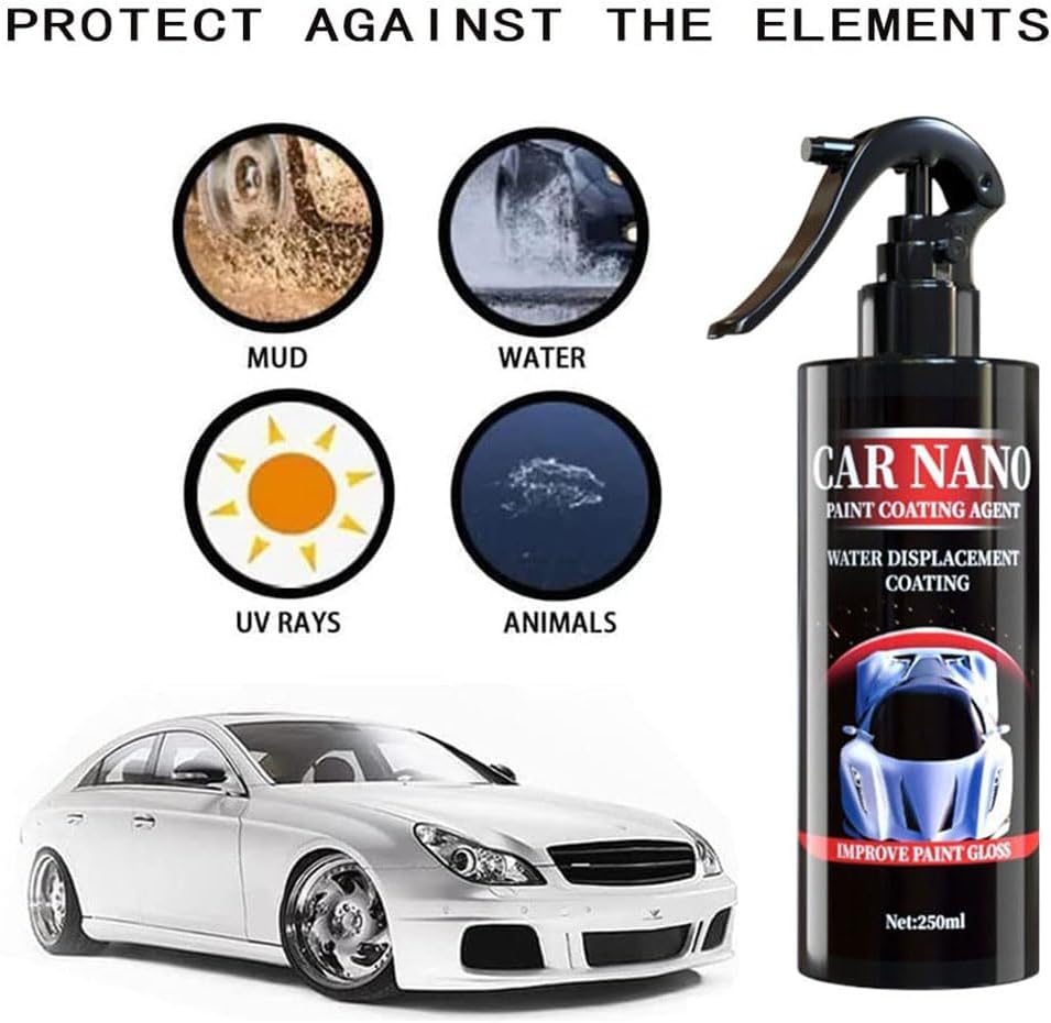 Car Coating Spray, Polish and Wax - 250ml Nano Ceramic Fast Repairing Scratch Spray for All Car Bodies - Towel Included