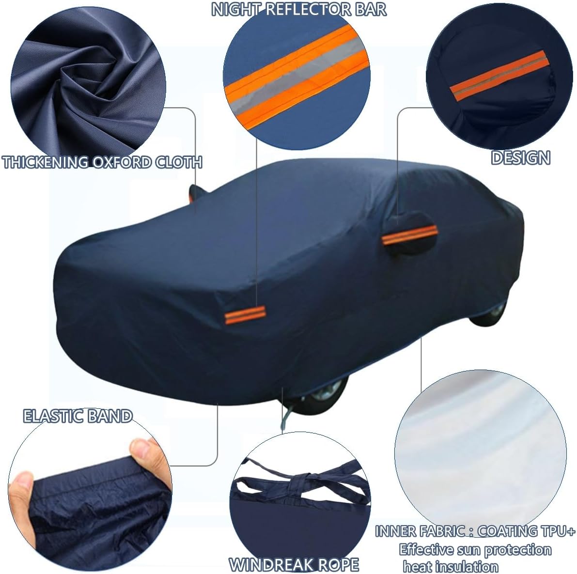 SUV Full Car Cover WaterproofDustproof, UV Protection, Windproof,Sunproof, Scratch-Resistant, BreathableT190 Oxford Fabric with Reflective Stripfor Outdoor & indoor Use -Fits Most SUVs (SUVs, 210.6")