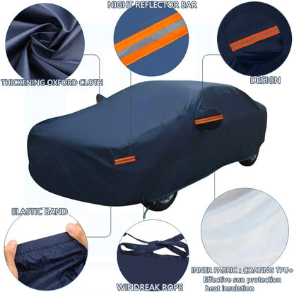 SUV Full Car Cover WaterproofDustproof, UV Protection, Windproof,Sunproof, Scratch-Resistant, BreathableT190 Oxford Fabric with Reflective Stripfor Outdoor & indoor Use -Fits Most SUVs (SUVs, 210.6")