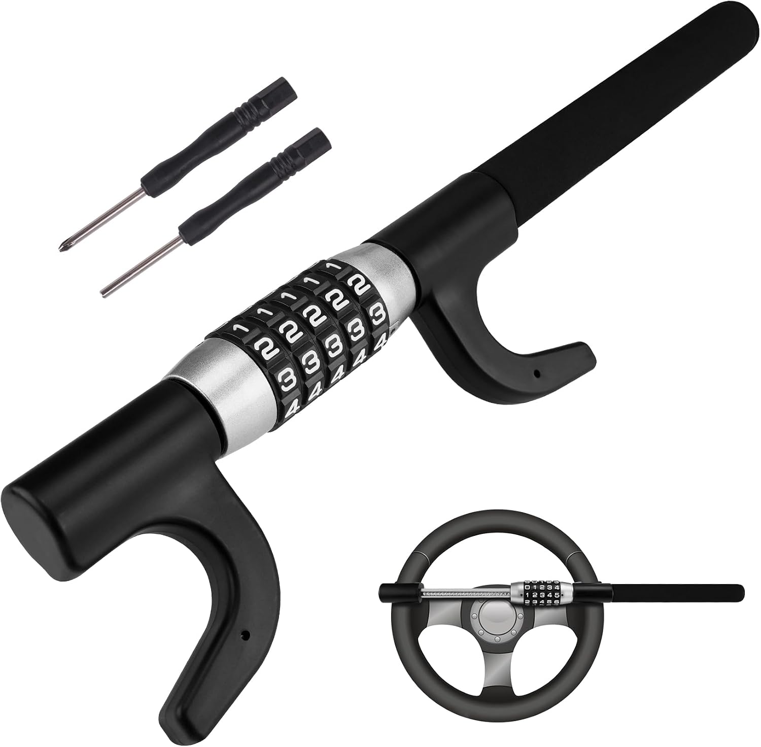 Combination Steering Wheel Lock Password Code Heavy Duty Car Security Black