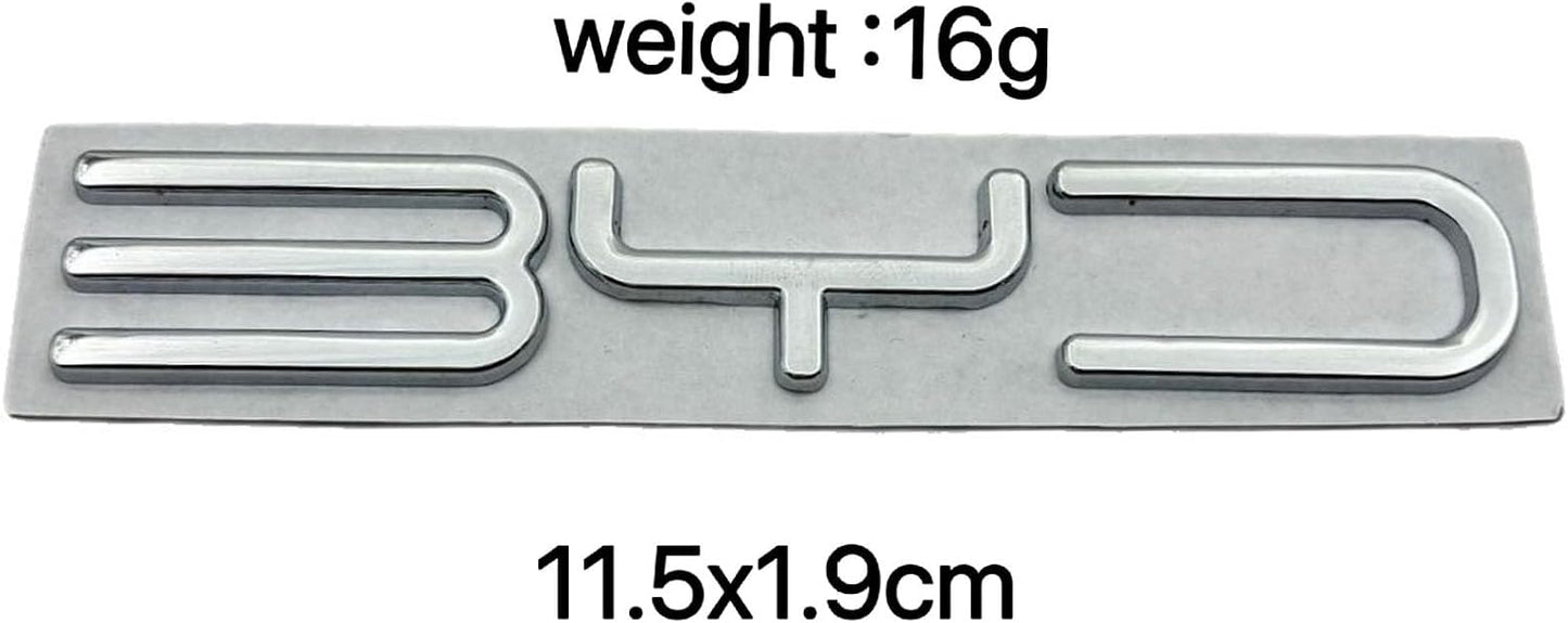 3D Metal Chrome Emblem Badge for BYD Han/Tang/Qin/Song/Yuan/Atto 3/Seal/Dolphin, Silver, 11.5x1.9cm, Waterproof Car Rear Sticker