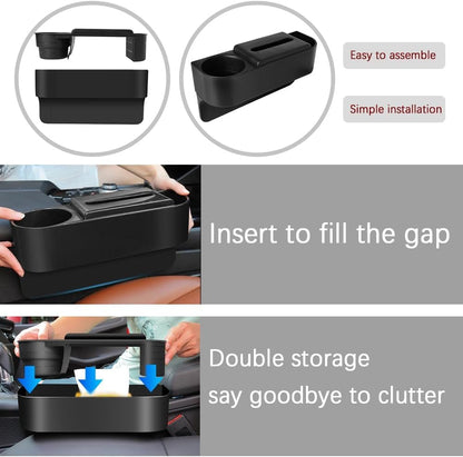 3 in1 Car Seat Gap Filler Organizer with Cup Holder& Car Tissue Holder, Azonee Multipurpose Seat Gap Storage Box, Auto Console Side Storage Box for Drink, Car Organizer Front Seat for Phones, Glasses