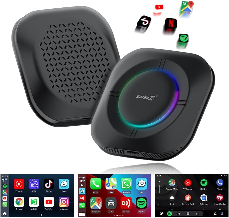 CarlinKit Android 13 CarPlay AI Box, Wireless CarPlay and Android Car Adapter for Wired CarPlay Vehicles, 4GB RAM + 64GB ROM, CarlinKit Tbox S2 Supports Play Store Apps, Netflix, YouTube
